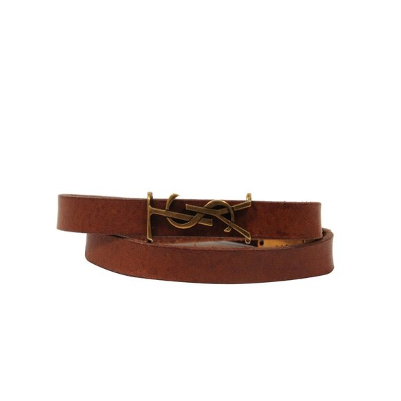 Saint Laurent Opyum YSL Logo Wrap Bracelet Medium Brown Leather Brass Hardware - Picture 2 of 11